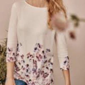 J.Jill 100% cotton ivory/pinkish floral boat neck 3/4 sleeves top, size L petite